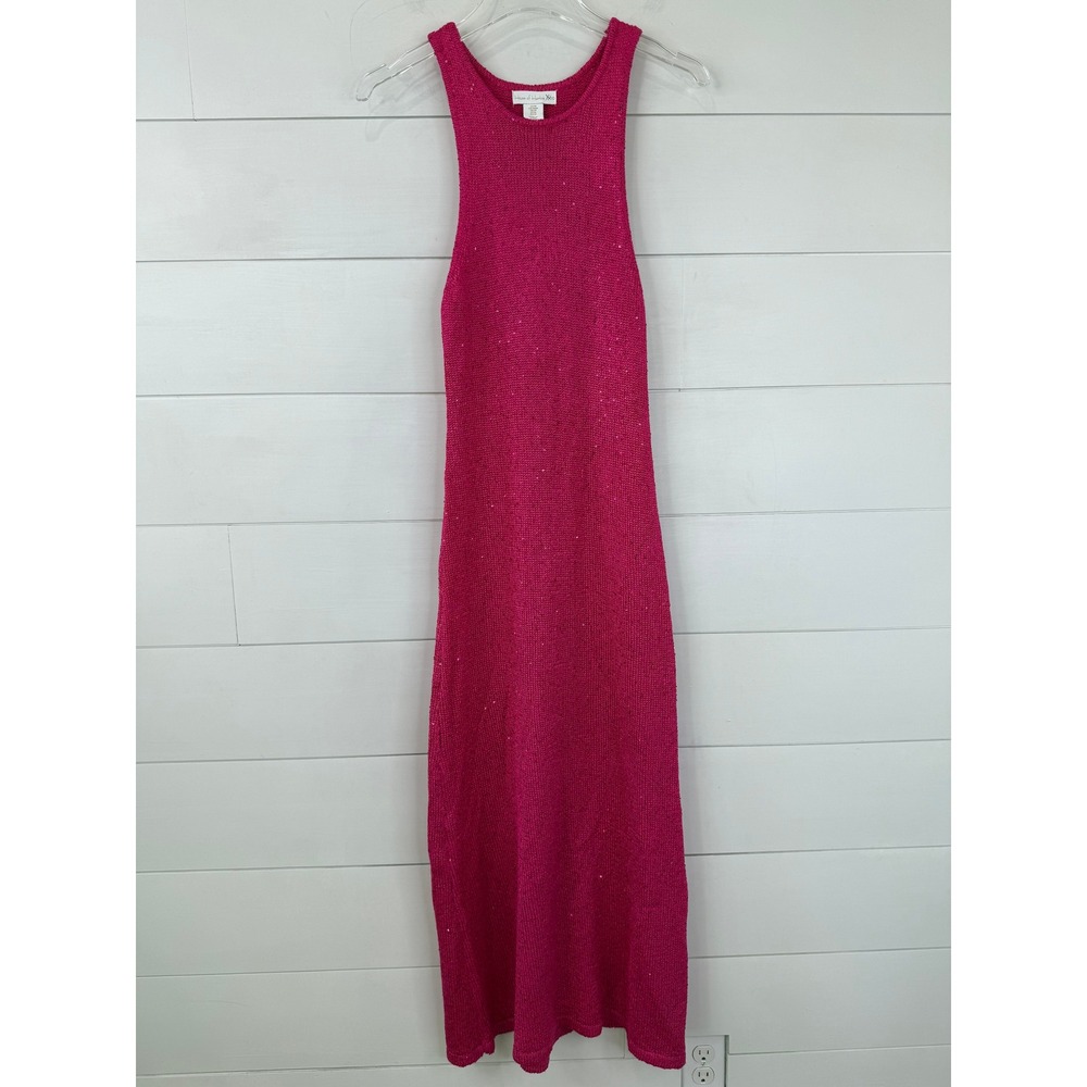 House of Harlow 1960 Sequin Knit Maxi Dress Cotton Blend Racerback Pink M - Picture 2 of 8